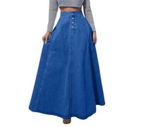 Générique 2026 été Jupe en Jean trapèze pour Femme, Jupe évasée boutonnée sur Le Devant, Jupe mi-Longue élégante pour Une Tenue décontractée (Dark Blue, XL)