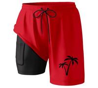 Générique 2026 été Maillot de Bain pour Homme avec Doublure de Compression et Short de Bain avec Poches-composé et Fonctionnel pour Loisirs Actifs sur Plage et Bord de mer (Red, XXXXXL)