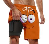 Générique 2026 été Short de Bain Polyvalent pour Homme - Short de Plage léger et Confortable Parfait pour Le Surf et la Natation imprimé Double Couche Coupe Ample été (Orange, XL)