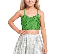 Générique 2026-Haut Scintillant à élastique Ajustable pour Filles dévoilant Le Nombril Enfant dès Cinq Ans Tenue Quotidienne Confortable (Green, 7-9 Years)