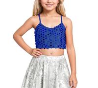 Générique 2026-Haut Scintillant à élastique Ajustable pour Filles dévoilant Le Nombril Enfant dès Cinq Ans Tenue Quotidienne Confortable (Blue, 7-9 Years)