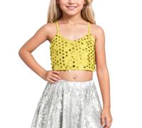 Générique 2026-Haut Scintillant à élastique Ajustable pour Filles dévoilant Le Nombril Enfant dès Cinq Ans Tenue Quotidienne Confortable (Yellow, Over 11 Years Old)