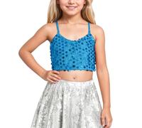 Générique 2026-Haut Scintillant à élastique Ajustable pour Filles dévoilant Le Nombril Enfant dès Cinq Ans Tenue Quotidienne Confortable (Sky Blue, 7-9 Years)