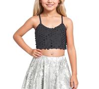 Générique 2026-Haut Scintillant à élastique Ajustable pour Filles dévoilant Le Nombril Enfant dès Cinq Ans Tenue Quotidienne Confortable (Black, Over 11 Years Old)