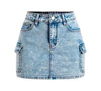 Générique 2026-Jupe Évasée Jean Fille Adolescente Robe Décontractée Poches Pratiques Élastique Idéale Été Campus Treize Seize Ans (Blue, 12-13 Years)