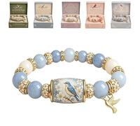 Générique 2026 Limited Edition Bluebird Blessings Bracelet with Gift Box, Hummingbird Butterfly Blessing Bracelet, Inspirational Bird Charm Bracelet, Elastic Stretch Beaded Bracelets for Women(#E)