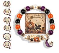 Générique 2026 Limited Edition Halloween Cat Black Pumpkin Beaded Bracelet Gift Set, Stretchable Adjustable halloween jewelry with Witch Hat Charm, Spooky Season Accessory for Women (#B)