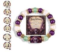 Générique 2026 Limited Edition Halloween Cat Black Pumpkin Beaded Bracelet Gift Set, Stretchable Adjustable halloween jewelry with Witch Hat Charm, Spooky Season Accessory for Women (#L)