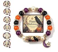 Générique 2026 Limited Edition Halloween Cat Black Pumpkin Beaded Bracelet Gift Set, Stretchable Adjustable halloween jewelry with Witch Hat Charm, Spooky Season Accessory for Women (#H)
