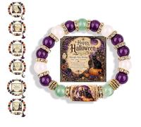 Générique 2026 Limited Edition Halloween Cat Black Pumpkin Beaded Bracelet Gift Set, Stretchable Adjustable halloween jewelry with Witch Hat Charm, Spooky Season Accessory for Women (#J)