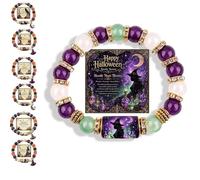 Générique 2026 Limited Edition Halloween Cat Black Pumpkin Beaded Bracelet Gift Set, Stretchable Adjustable halloween jewelry with Witch Hat Charm, Spooky Season Accessory for Women (#C)