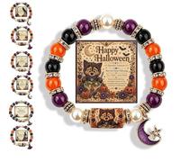 Générique 2026 Limited Edition Halloween Cat Black Pumpkin Beaded Bracelet Gift Set, Stretchable Adjustable halloween jewelry with Witch Hat Charm, Spooky Season Accessory for Women (#K)