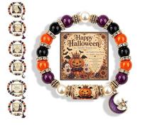 Générique 2026 Limited Edition Halloween Cat Black Pumpkin Beaded Bracelet Gift Set, Stretchable Adjustable halloween jewelry with Witch Hat Charm, Spooky Season Accessory for Women (#G)