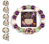 Générique 2026 Limited Edition Halloween Cat Black Pumpkin Beaded Bracelet Gift Set, Stretchable Adjustable halloween jewelry with Witch Hat Charm, Spooky Season Accessory for Women (#D)