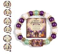 Générique 2026 Limited Edition Halloween Cat Black Pumpkin Beaded Bracelet Gift Set, Stretchable Adjustable halloween jewelry with Witch Hat Charm, Spooky Season Accessory for Women (#E)