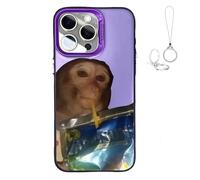 Générique 2026 New Funny Monkey Drinking Juice Phone Case, All-Inclusive Shockproof TPU Protective Cover, Compatible with iPhone 17 Pro Max to 11 Series (for iPhone 16,Purple)