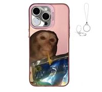 Générique 2026 New Funny Monkey Drinking Juice Phone Case, All-Inclusive Shockproof TPU Protective Cover, Compatible with iPhone 17 Pro Max to 11 Series (for iPhone 13 Pro,Pink)