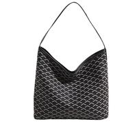 Générique 2026 New Geometric Pattern Hobo Tote Bag Large Capacity Soft Shoulder Bag with brown trim,color blocking Plaid handbag (Black)