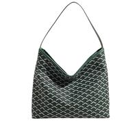Générique 2026 New Geometric Pattern Hobo Tote Bag Large Capacity Soft Shoulder Bag with brown trim,color blocking Plaid handbag (Green)
