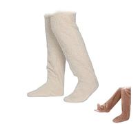 Générique 2026 New Goose Down Knee Socks for Christmas, Fuzzy Leg Warmers, Winter Soft Cozy over the Knee Long Tube Socks for Cold Weather (White)