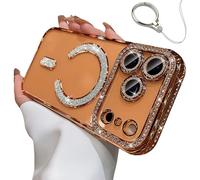 Générique 2026 New in Phone Case for iPhone 17 Series - Glitter Bling Rhinestone Sparkly Magnetic Case (for iPhone 17 Pro,Orange)