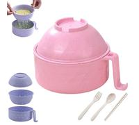 Générique 2026 New Microwave Safe Ramen Bowl,Microwave Ramen Bowl with Lid,with Chopsticks,Spoon and Fork,Ramen Cooker with Handles for Dorm Room College Apartment Essentials (Pink)