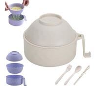 Générique 2026 New Microwave Safe Ramen Bowl,Microwave Ramen Bowl with Lid,with Chopsticks,Spoon and Fork,Ramen Cooker with Handles for Dorm Room College Apartment Essentials (Beige)