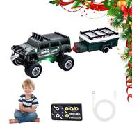 Générique 2026 New Mini RC Off-Road Truck with Lights, 1:64 Rechargeable Mini Rc Truck,3-Speed Modes,2.4ghz Racing System,for Kids Adults and Collectors (with Trailer,Dark Green)