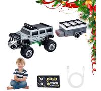 Générique 2026 New Mini RC Off-Road Truck with Lights, 1:64 Rechargeable Mini Rc Truck,3-Speed Modes,2.4ghz Racing System,for Kids Adults and Collectors (with Trailer,Silver-Gray)