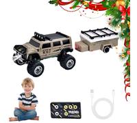 Générique 2026 New Mini RC Off-Road Truck with Lights, 1:64 Rechargeable Mini Rc Truck,3-Speed Modes,2.4ghz Racing System,for Kids Adults and Collectors (with Trailer,Khaki)