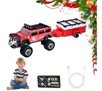 Générique 2026 New Mini RC Off-Road Truck with Lights, 1:64 Rechargeable Mini Rc Truck,3-Speed Modes,2.4ghz Racing System,for Kids Adults and Collectors (with Trailer,Red)