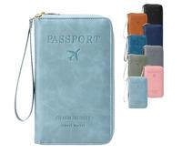 Générique 2026 New Multifunctional RFID Passport Wallet,RFID Passport Holder for Travel with Safe Zipper for Credit Cards,Tickets,Travel Wallet for Men & Women (Sky Blue)