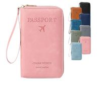 Générique 2026 New Multifunctional RFID Passport Wallet,RFID Passport Holder for Travel with Safe Zipper for Credit Cards,Tickets,Travel Wallet for Men & Women (Pink)