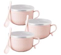 Générique 2026 New Set of (3) 25-Oz Mug Meals W/Lid-Its, 3 PCS 25 Oz Mug Meals with Lids, Round Holiday Meal Mugs with Handles & Spoon for Coffee, Soups, Stews, Ideal Xmas Gift Set (Pink,3PCS)