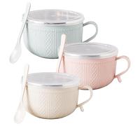 Générique 2026 New Set of (3) 25-Oz Mug Meals W/Lid-Its, 3 PCS 25 Oz Mug Meals with Lids, Round Holiday Meal Mugs with Handles & Spoon for Coffee, Soups, Stews, Ideal Xmas Gift Set (ALL,3PCS)