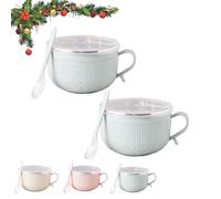 Générique 2026 New Set of (4) 25-Oz Mug Meals W/Lid-Its, 25 Oz Mug Meals with Lids, Meal Mugs with Lid, Round Holiday Meal Mugs with Handles Spoon, for Coffee, Soups, Stews (Blue,2pcs)