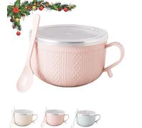 Générique 2026 New Set of (4) 25-Oz Mug Meals W/Lid-Its, 25 Oz Mug Meals with Lids, Meal Mugs with Lid, Round Holiday Meal Mugs with Handles Spoon, for Coffee, Soups, Stews (Pink,1pcs)