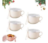 Générique 2026 New Set of (4) 25-Oz Mug Meals W/Lid-Its, 25 Oz Mug Meals with Lids, Mugs with Handles & Spoon for Coffee, Soups, Stews (4PCS-White)