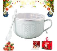 Générique 2026 New Set of 4 25-Oz Mug Meals with Lids,Large Ceramic Meal Mugs with Handles & Spoon,Microwave-Safe Microwave Soup Mugs for Coffee,Soups,Stews,Holiday Christmas (Blue)