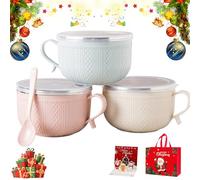 Générique 2026 New Set of 4 25-Oz Mug Meals with Lids,Large Ceramic Meal Mugs with Handles & Spoon,Microwave-Safe Microwave Soup Mugs for Coffee,Soups,Stews,Holiday Christmas (3PCS-MIX)