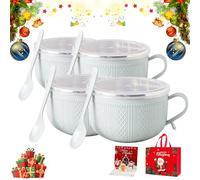 Générique 2026 New Set of 4 25-Oz Mug Meals with Lids,Large Ceramic Meal Mugs with Handles & Spoon,Microwave-Safe Microwave Soup Mugs for Coffee,Soups,Stews,Holiday Christmas (4PCS-Blue)
