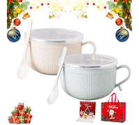 Générique 2026 New Set of 4 25-Oz Mug Meals with Lids,Large Ceramic Meal Mugs with Handles & Spoon,Microwave-Safe Microwave Soup Mugs for Coffee,Soups,Stews,Holiday Christmas (2PCS-A)