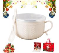 Générique 2026 New Set of 4 25-Oz Mug Meals with Lids,Large Ceramic Meal Mugs with Handles & Spoon,Microwave-Safe Microwave Soup Mugs for Coffee,Soups,Stews,Holiday Christmas (Beige)