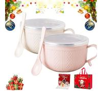 Générique 2026 New Set of 4 25-Oz Mug Meals with Lids,Large Ceramic Meal Mugs with Handles & Spoon,Microwave-Safe Microwave Soup Mugs for Coffee,Soups,Stews,Holiday Christmas (2PCS-C)