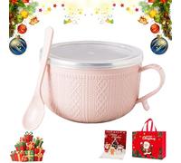 Générique 2026 New Set of 4 25-Oz Mug Meals with Lids,Large Ceramic Meal Mugs with Handles & Spoon,Microwave-Safe Microwave Soup Mugs for Coffee,Soups,Stews,Holiday Christmas (Pink)