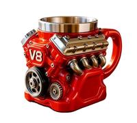 Générique 2026 New V8 Engine Coffee Mug, Retro V8 Engines Stainless Steel Cup, Personalized Double Wall Insulation Car Mug 15oz with Handle for Father, Husband, Mechanic, Car Enthusiast Gift (Red)