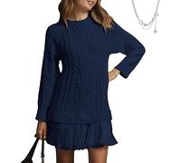 Générique 2026 New Women Cable Knit Sweater Dress Crewneck Patchwork Long Sleeve Knit SweaterDresses (Dark Blue,S)