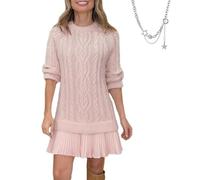 Générique 2026 New Women Cable Knit Sweater Dress Crewneck Patchwork Long Sleeve Knit SweaterDresses (Pink,TP)