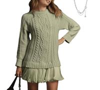 Générique 2026 New Women Cable Knit Sweater Dress Crewneck Patchwork Long Sleeve Knit SweaterDresses (Green,TTG)