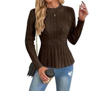 Générique 2026 New Women's Chunky Knit Crew Neck Long Sleeve Knit Top Casual Fall Winter Pullover Slim Cozy Sweaters for Women (1PCS/B,M)